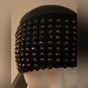 Women’s Black Rhinestone Knit Beanie OS